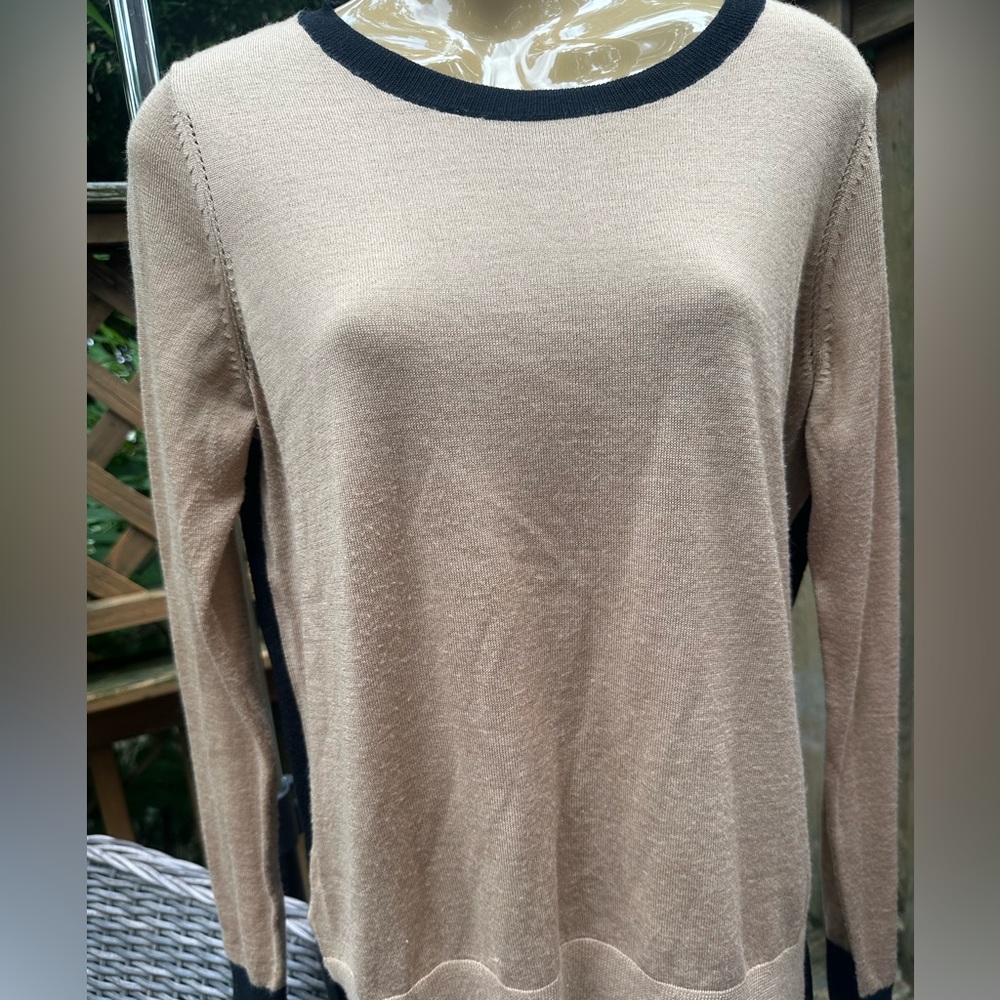 Front and back - tan and black - color blocking Marino sweater